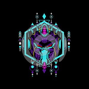 Mecha mask with geometrical pattern on black background, can use for t shirt or logo