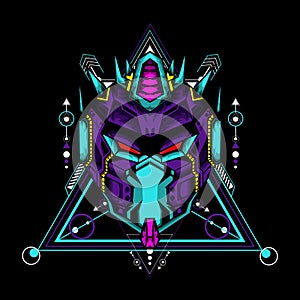 Mecha mask with geometrical pattern on black background, can use for t shirt or logo