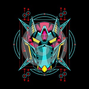 Mecha mask vector for e sports logo or gaming mascot, robot head for t shirt printing, apparel or clothing line