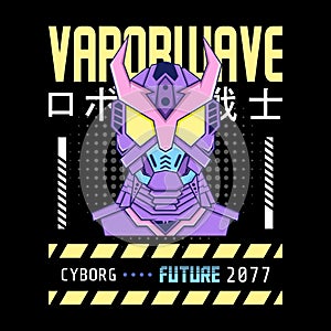 Mecha robot vaporwave theme with japanese letter, perfect for merchandise, hoodie, tshirt, etc