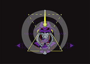 Mecha Robot Vector Template. Illustration of Horned Robot Head