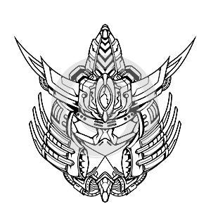 Mecha Samurai Illustration in Black Line can use for mascot and gaming logo design