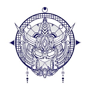 Mecha Samurai Illustration wit sacred geometry white background can use for mascot logo