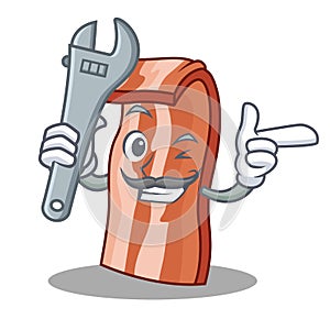 Mechanic bacon mascot cartoon style