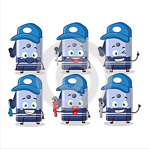 mechanic blue pencil sharpener table cute mascot character with pliers