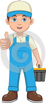 Mechanic boy with a toolbox cartoon