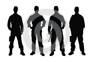 Mechanic Boys silhouette collection. Male mechanic silhouette on a white background. Mechanic men wearing uniforms and standing