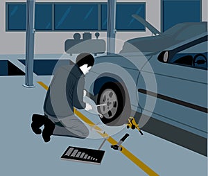 Mechanic changing a tire