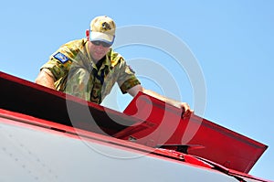 Mechanic checking General Dynamics F-111