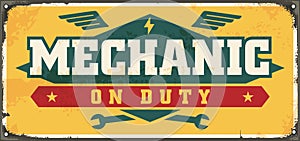 Mechanic on duty retro sign design