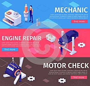 Mechanic, Engine Repair and Check Service Banners