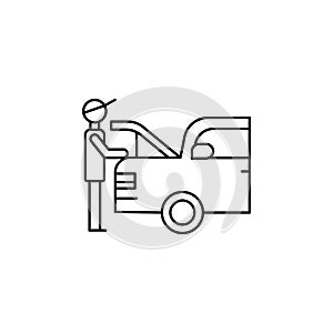 mechanic, garage, man line icon on white background