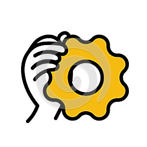 Mechanic gear service with hand line icon for support concept. Web setting and support concept. Vector illustration design on