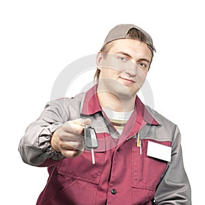 Mechanic giving a car key