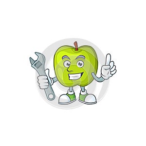Mechanic granny smith apple character for health mascot