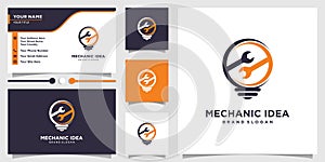 Mechanic idea logo with creative concept and business card design template Premium Vector