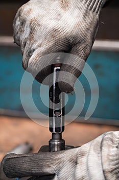 Mechanic inspection industrial thread plug gauge workpieces,industrial concept
