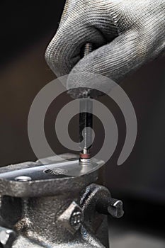 Mechanic inspection industrial thread plug gauge workpieces,industrial concept