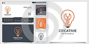 Mechanic logo with creative gradient line art style and business card design template Premium Vector photo