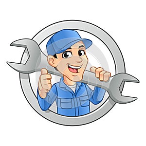 Mechanic Man Logo Holding Huge Wrench