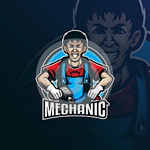 Mechanic mascot logo design vector with modern illustration concept style for badge, emblem and t shirt printing. Smart mechanic