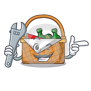 Mechanic picnic basket mascot cartoon