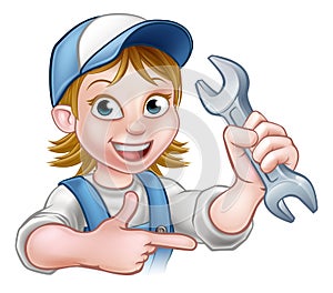 Mechanic or Plumber Woman Cartoon Character