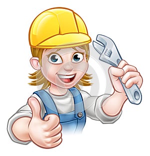 Mechanic or Plumber Woman Holding Spanner