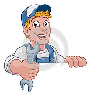 Mechanic Plumber Wrench Spanner Cartoon Handyman