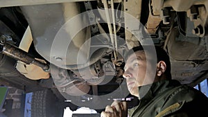 Mechanic repairing car at his workshop