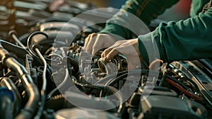 The mechanic repairing engine.AI generated image photo