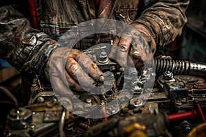 Mechanic Repairing Engine Close-up