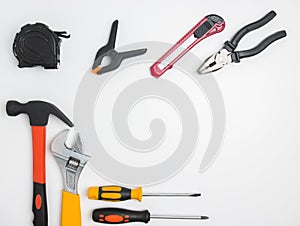 mechanic's tools on a white background top view of the table, for work