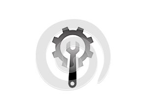 Mechanic tool inside a gear logo