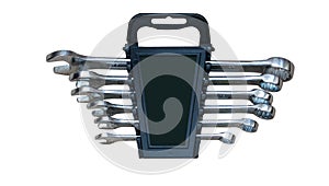 Mechanic tool set of spanners in a package on a white background isolated