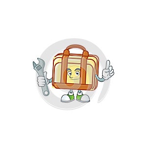 Mechanic work suitcase character on white background