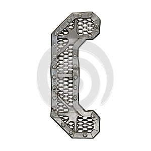 Mechanical alphabet made from rivet metal with gears on white background. Symbol left parentheses. 3D