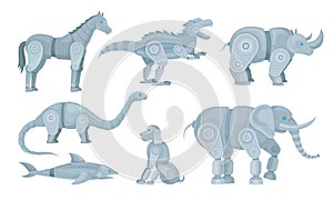 Mechanical Animals Assembled from Metal Parts Vector Set