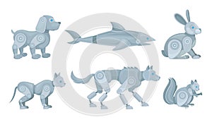 Mechanical Animals Assembled from Metal Parts Vector Set