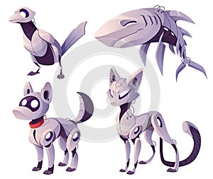 Mechanical animals, dog, cat, shark, bird robots