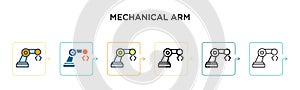 Mechanical arm vector icon in 6 different modern styles. Black, two colored mechanical arm icons designed in filled, outline, line