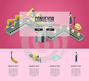 Mechanical belt conveyor isometric 3D poster