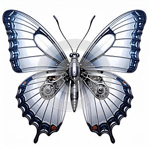 Mechanical Butterfly with Intricate Gears and Blue Wings