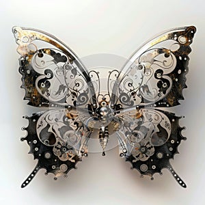 Mechanical butterfly with intricate metal wings photo