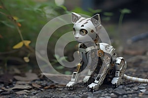 A mechanical cat android. Advanced technology. The notion of synthetic intellect. Generative AI