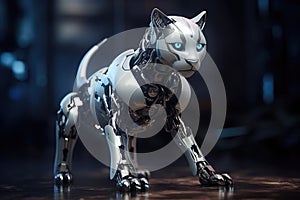 A mechanical cat automaton. Futuristic advancements. The notion of synthetic intelligence. Generative AI