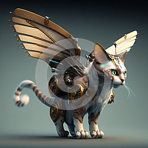 mechanical cat with wings. AI generated