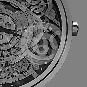 Mechanical clock details with Geometric patterns inside