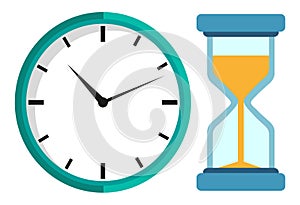 Mechanical Clock and Hour Glass Isolated Vector