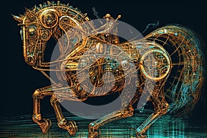 mechanical clockwork horse illustration generative ai